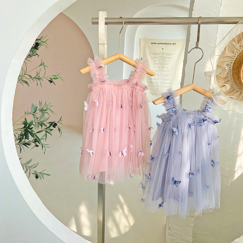 Children's Clothing Butterfly Embroidered Mesh Summer Braces Skirt Children's Dress
