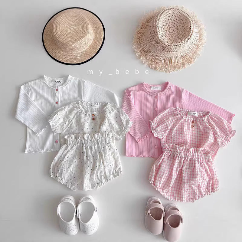Children's Korean Style Clothing Summer Polka Dot Striped Short-sleeved T-shirt Large Children's Suit