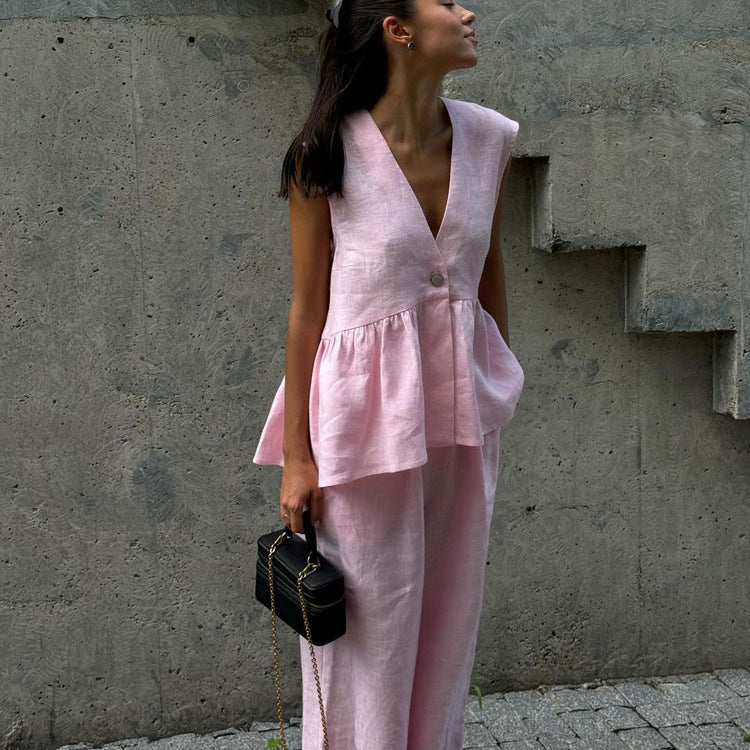 Women's Sleeveless Trousers Solid Color Temperament Commute Suits