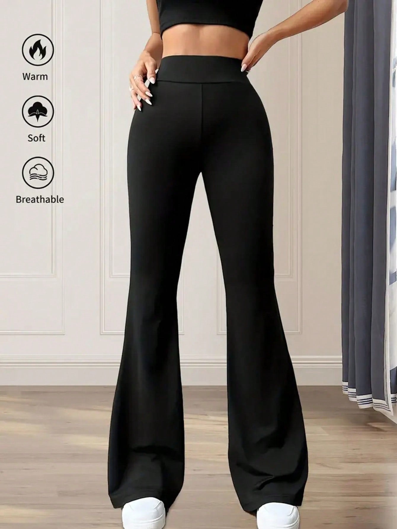 Women's Slightly Flared High Waist Loose Trousers Pants
