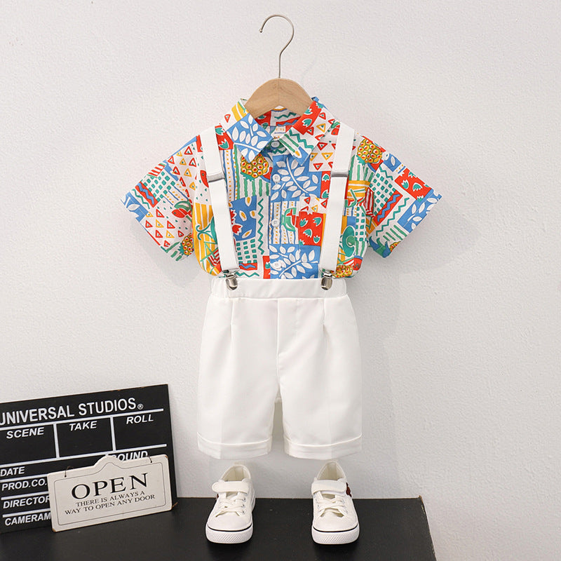 Children's Summer Short Sleeve Boy's Floral Top Style Casual Shorts Seaside Children's Suit