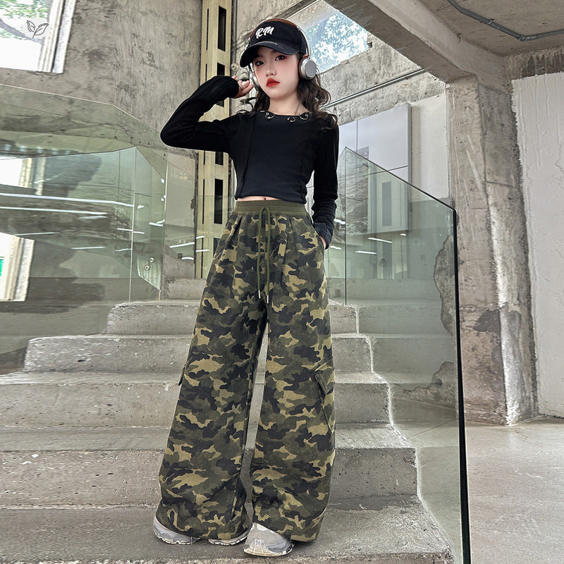 Camouflage Cargo Large Pocket Middle Big Children's Pants