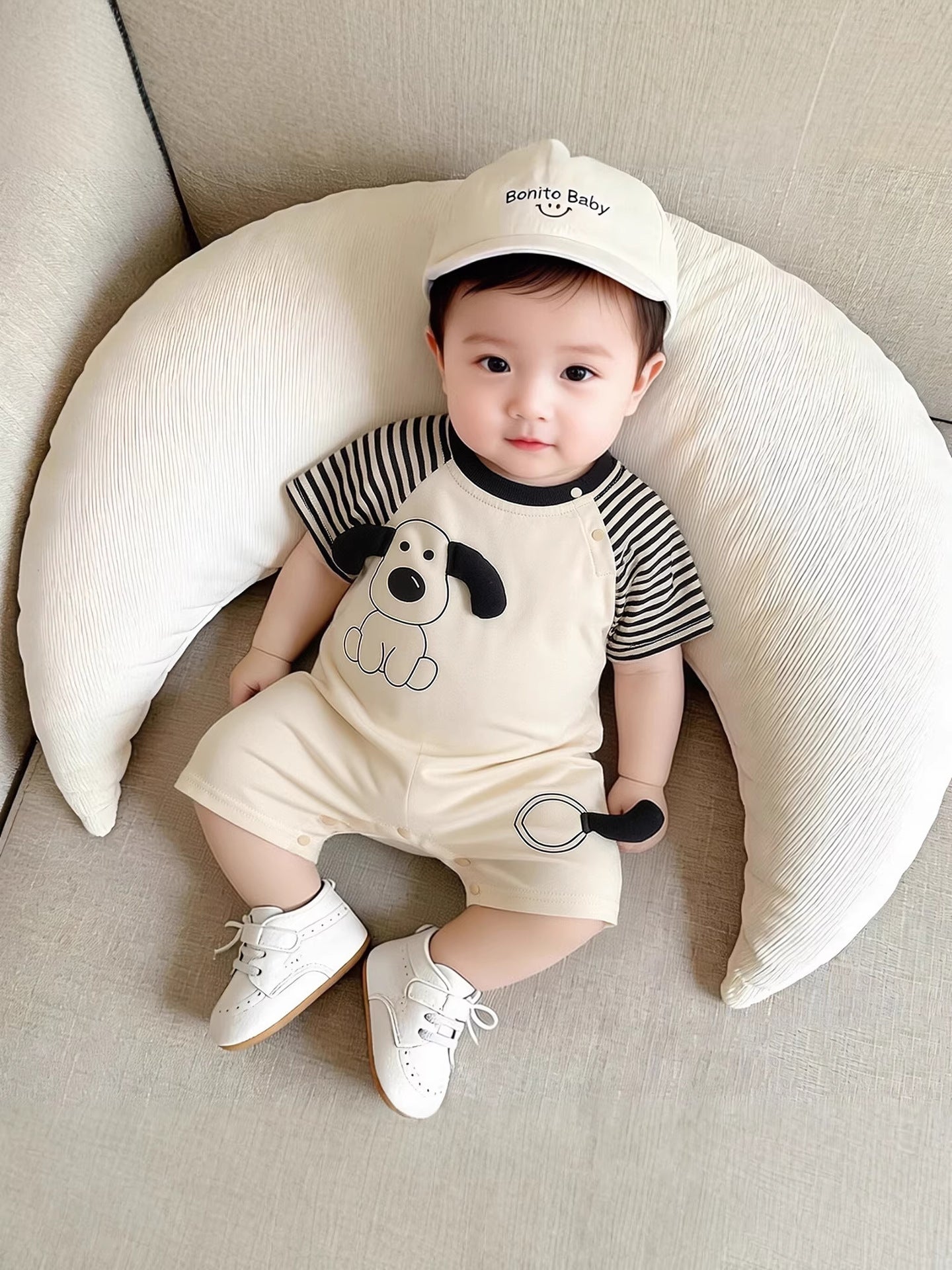 Short-sleeved Rompers Cute Three-dimensional Puppy Pattern Romper Boy Outwear Jumpsuit, Climbing Suit