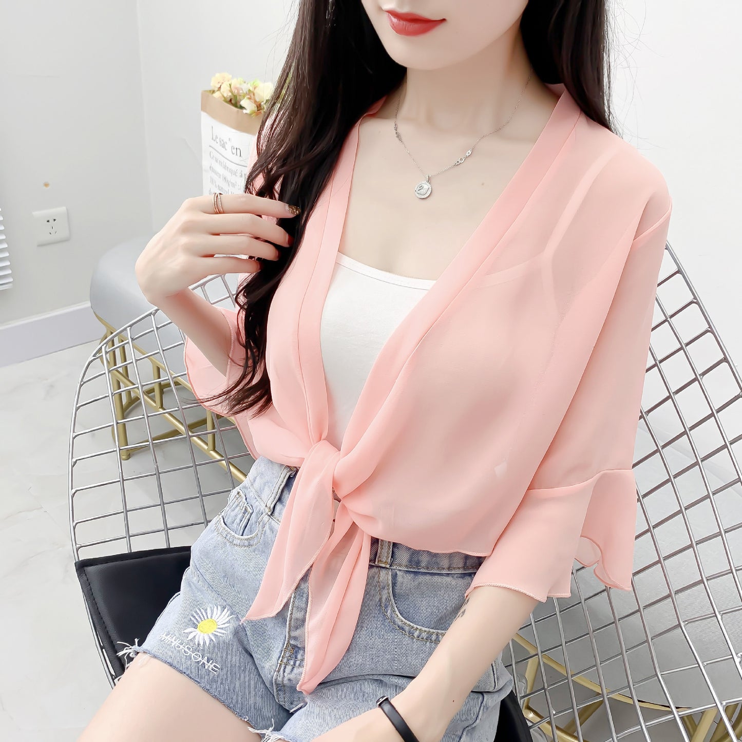 Women's Cape Small Sun Protection Tulle Sling Lace Shirt, Chiffon Shirt