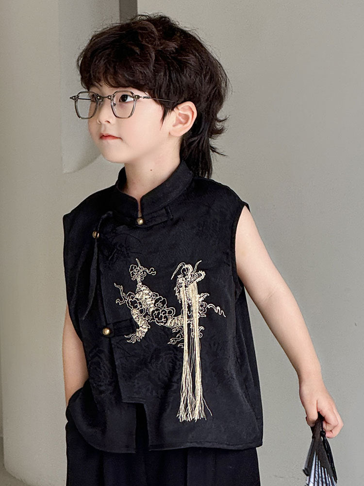 Children's Summer Stand Collar Kirin Embroider Jacket Trendy Chinese Style Children's Suit