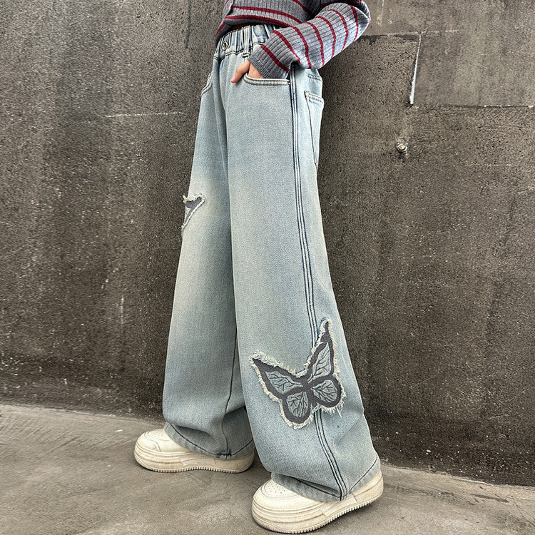 Western Style Butterfly Patch Jeans Medium Children's Pants