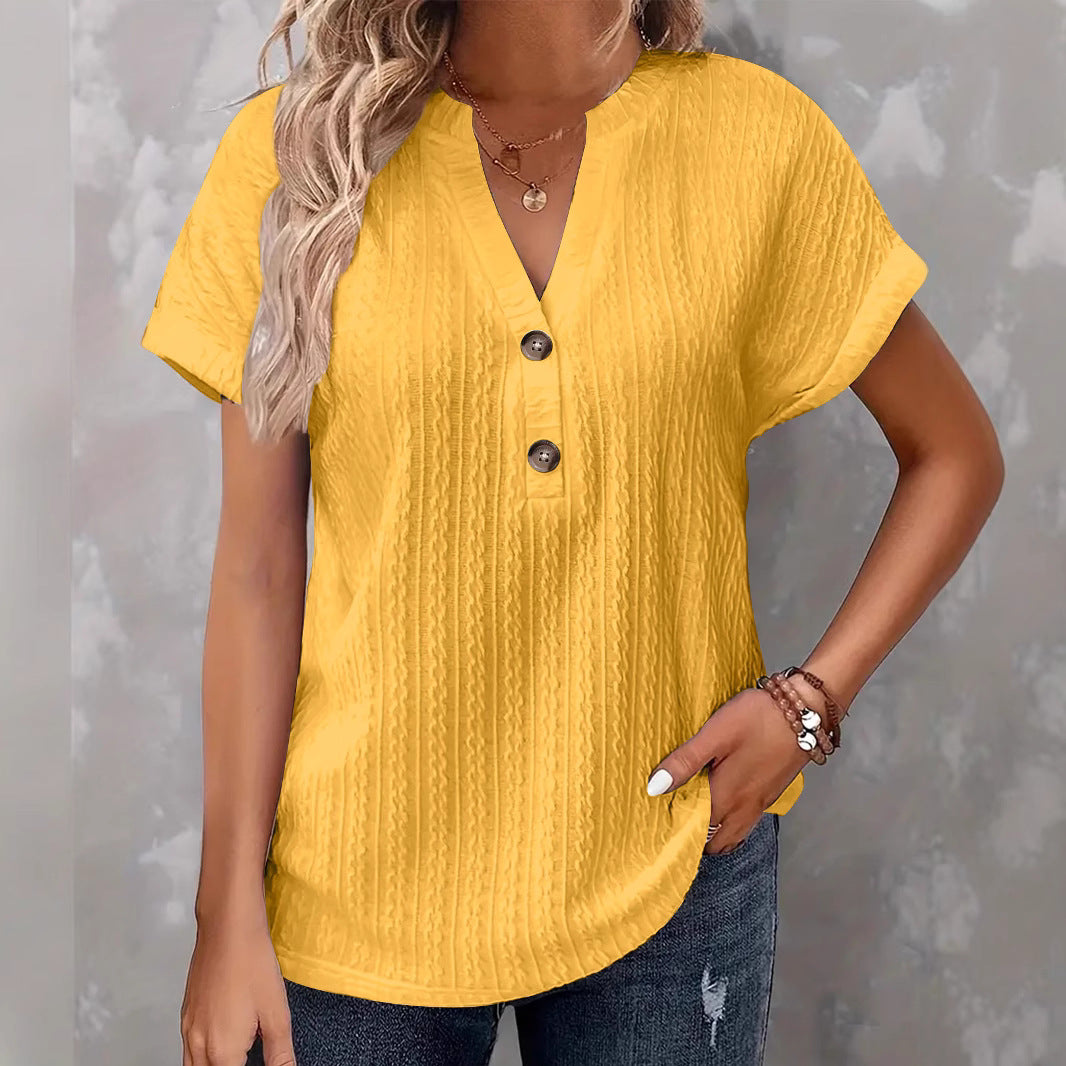 Women's Fashion Casual Solid Color Buttons Women's T-shirt