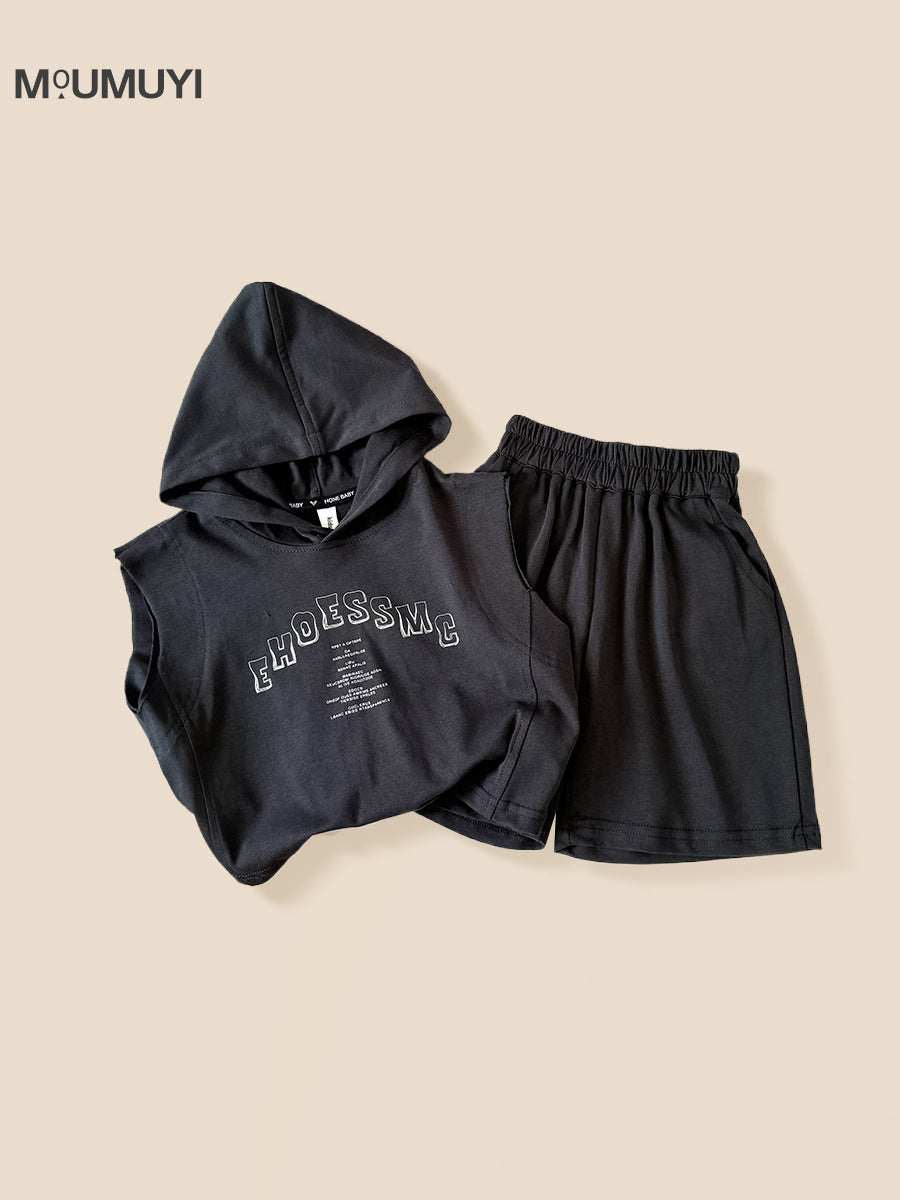 Children's Sweater Clothes Summer Handsome Hooded Sleeveless Loose Two-piece Children's Suit