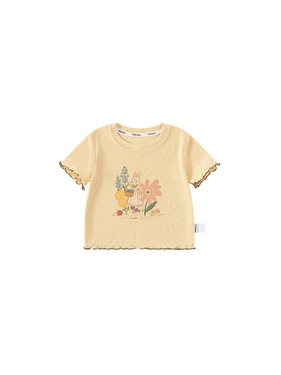 Children's Clothing Short-sleeved Summer Wavy Round Neck Sweet Printed Top Children's T-shirt