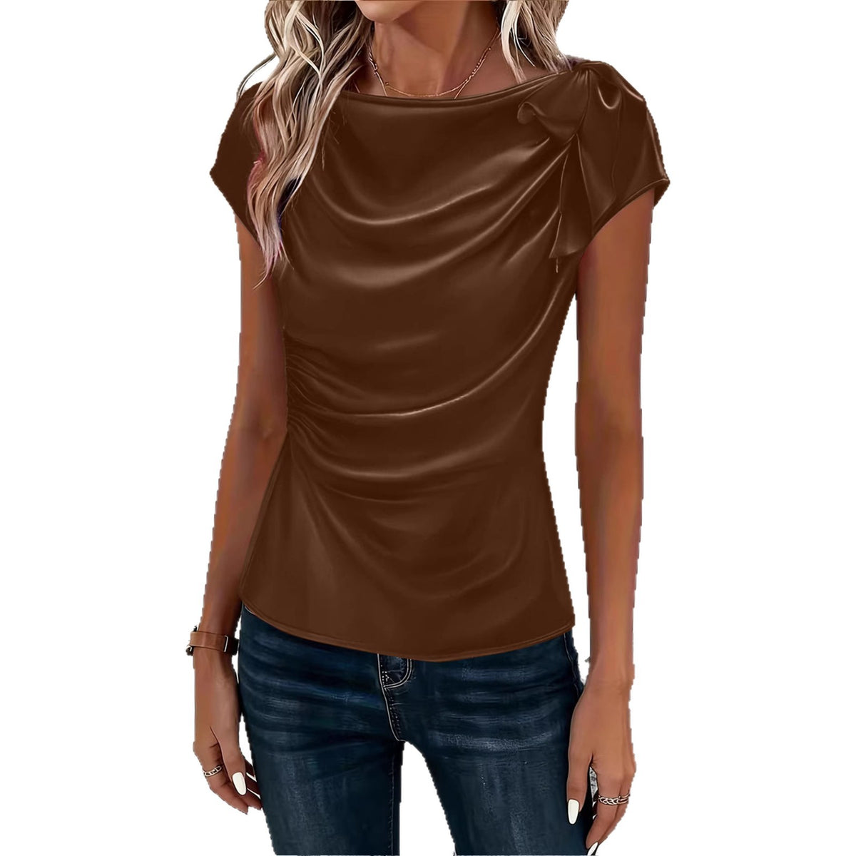 Women's Solid Color Satin Artificial Silk Pullover Tops