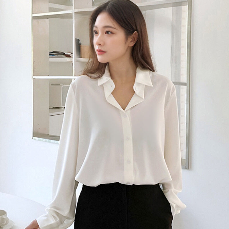 Women's Niche Shirt Retro Style Long Sleeve Solid Color Tops
