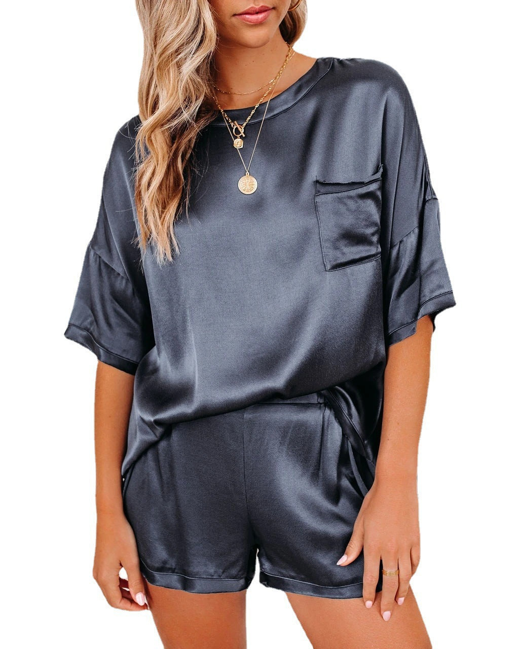 Solid Color Chiffon Pajamas Loose Two-piece Suits