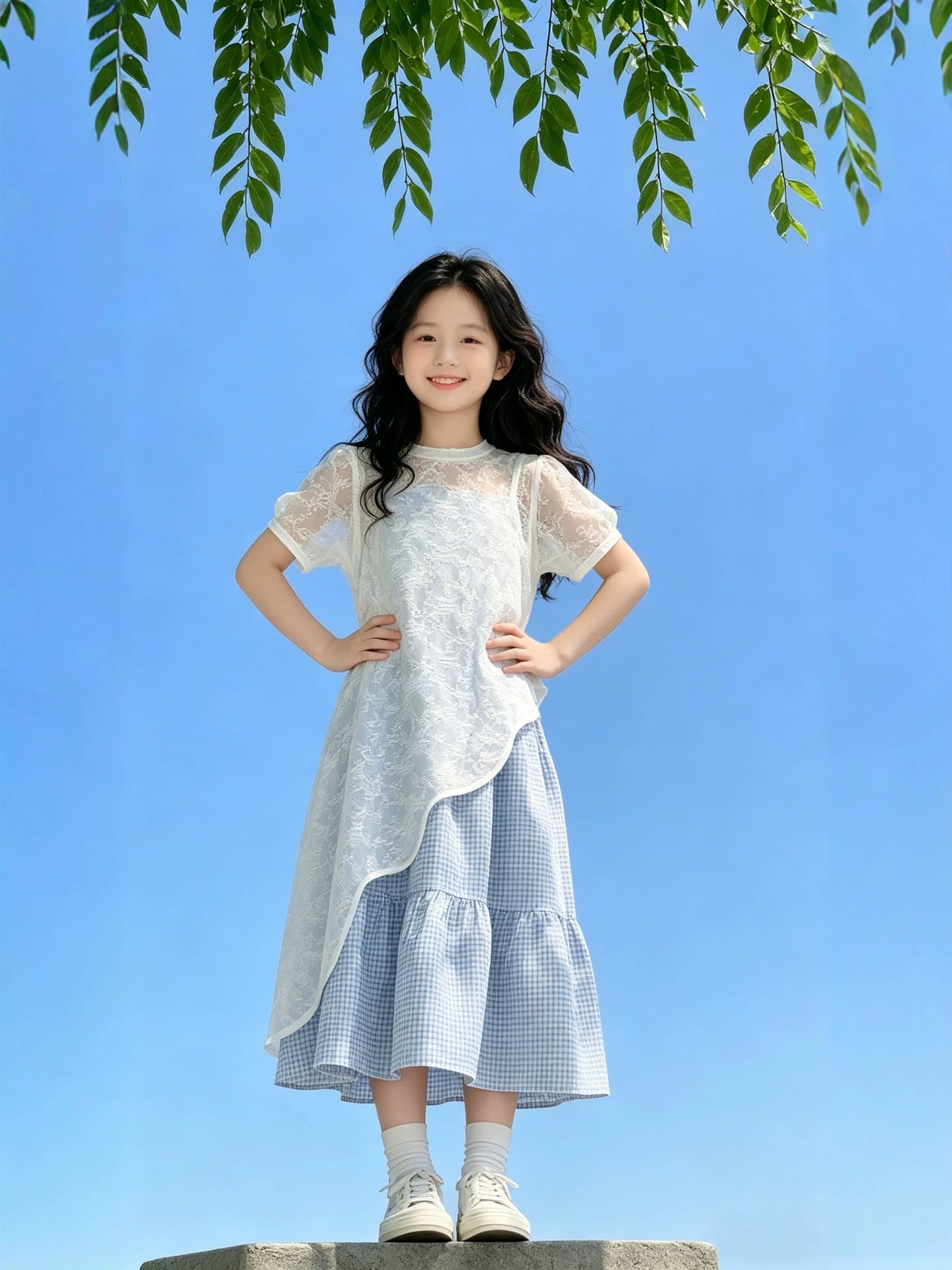 Children's Summer Korean Lace Stitching Dress Princess Style Western Children's Suit