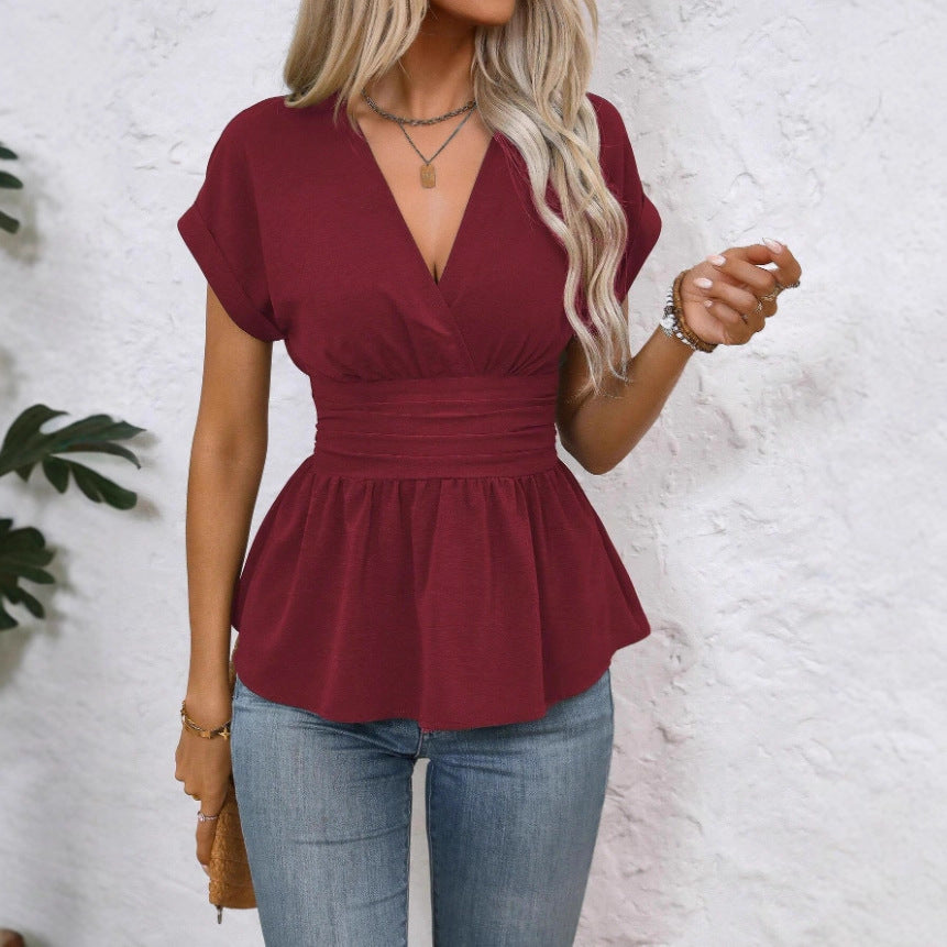 Women's Spring Tight Waist Solid Color Raglan Women's T-shirt