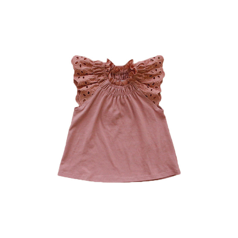 Children's Summer Strawberry Shan Clothing Solid Color Hollow Children's T-shirt