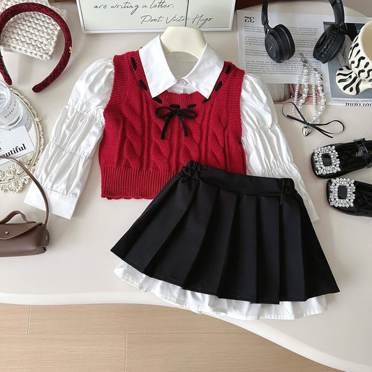 Autumn Fashionable Preppy Style Set Doll Collar Shirt Children's Suit
