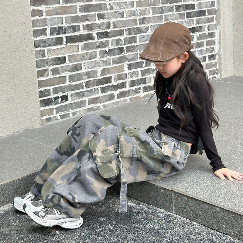 Camouflage Korean Style Medium Large Trendy Cargo Children's Pants