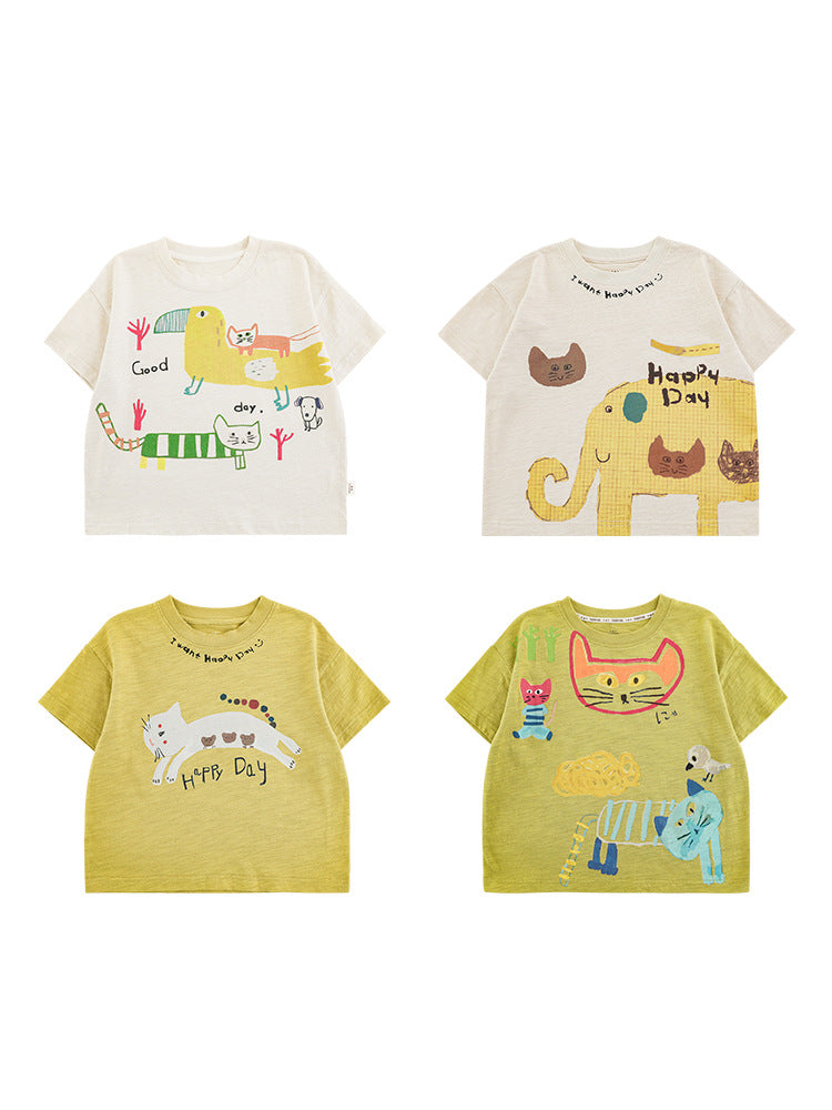 Wu Cartoon Digital Printed Summer Cute Refreshing Loose Casual Short Children's T-shirt