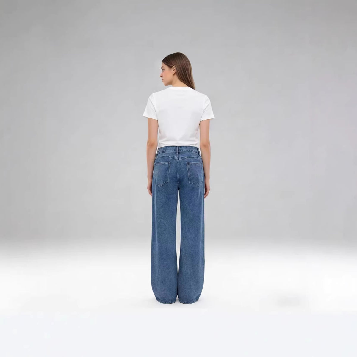 Women's Loose Wide Leg Draping Effect Mop Dark Women's Jeans
