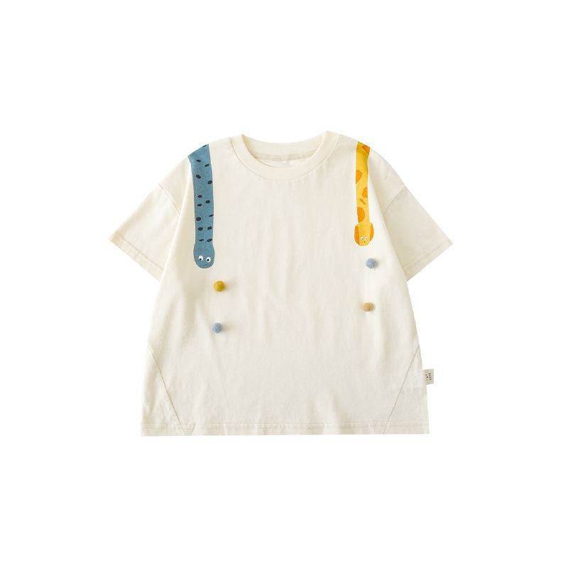 Children's Greedy Snake Printed Short-sleeved T-shirt Fur Ball Children's Suit