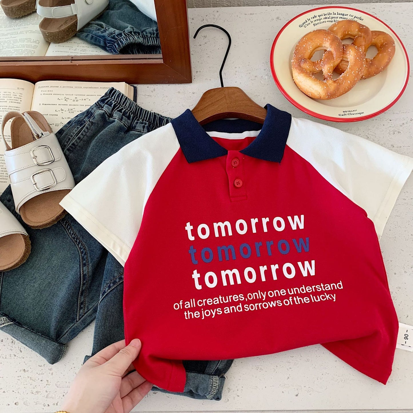 Children's Western Style Color Matching Shirt Versatile Children's T-shirt