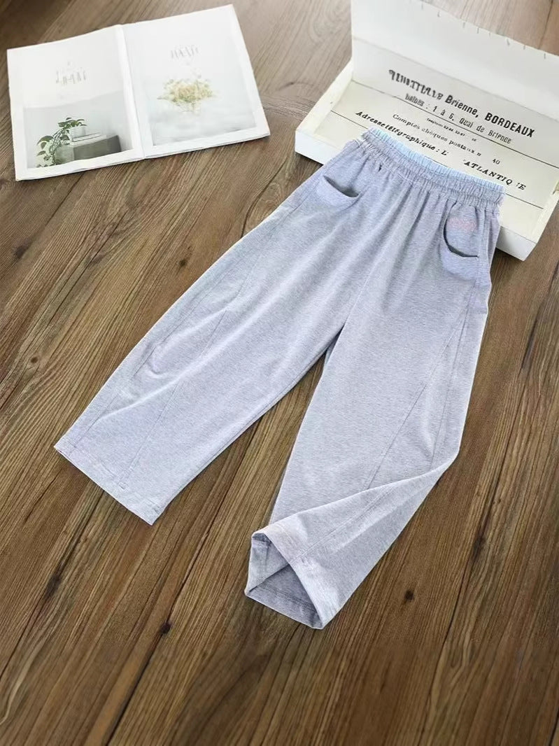 Women's Summer High Waist Stitching Casual Embroidery Children's Pants
