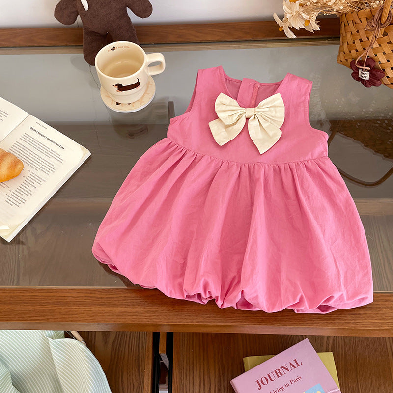 Children's Summer Contrast Color Big Bow Bud Children's Dress
