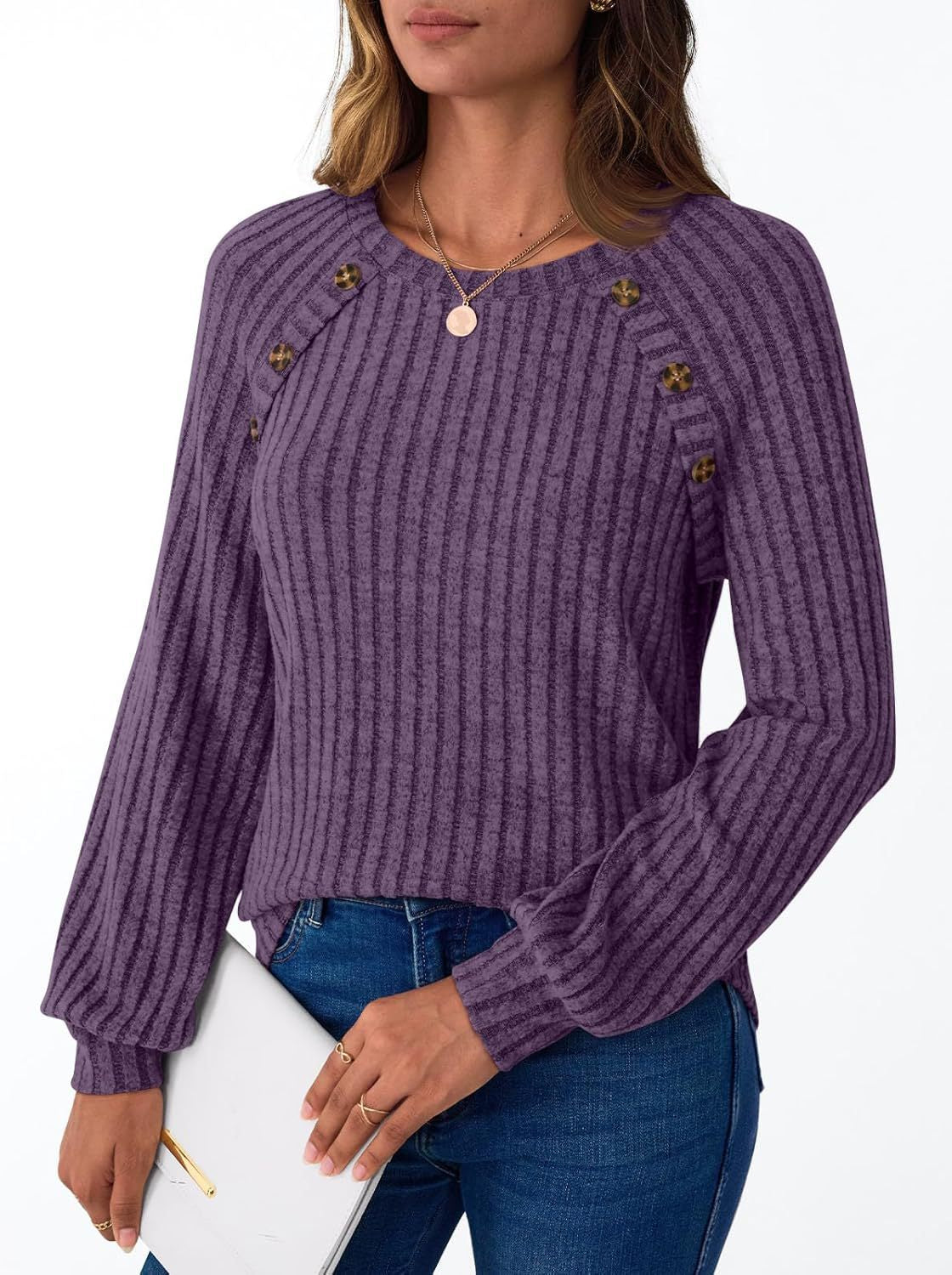 Women's Stripe Fashion Knit Long Sleeve Button Women's T-shirt
