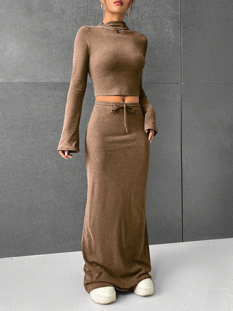 Elegant Women's Solid Color Long-sleeved Two-piece Fashion Casual Suit