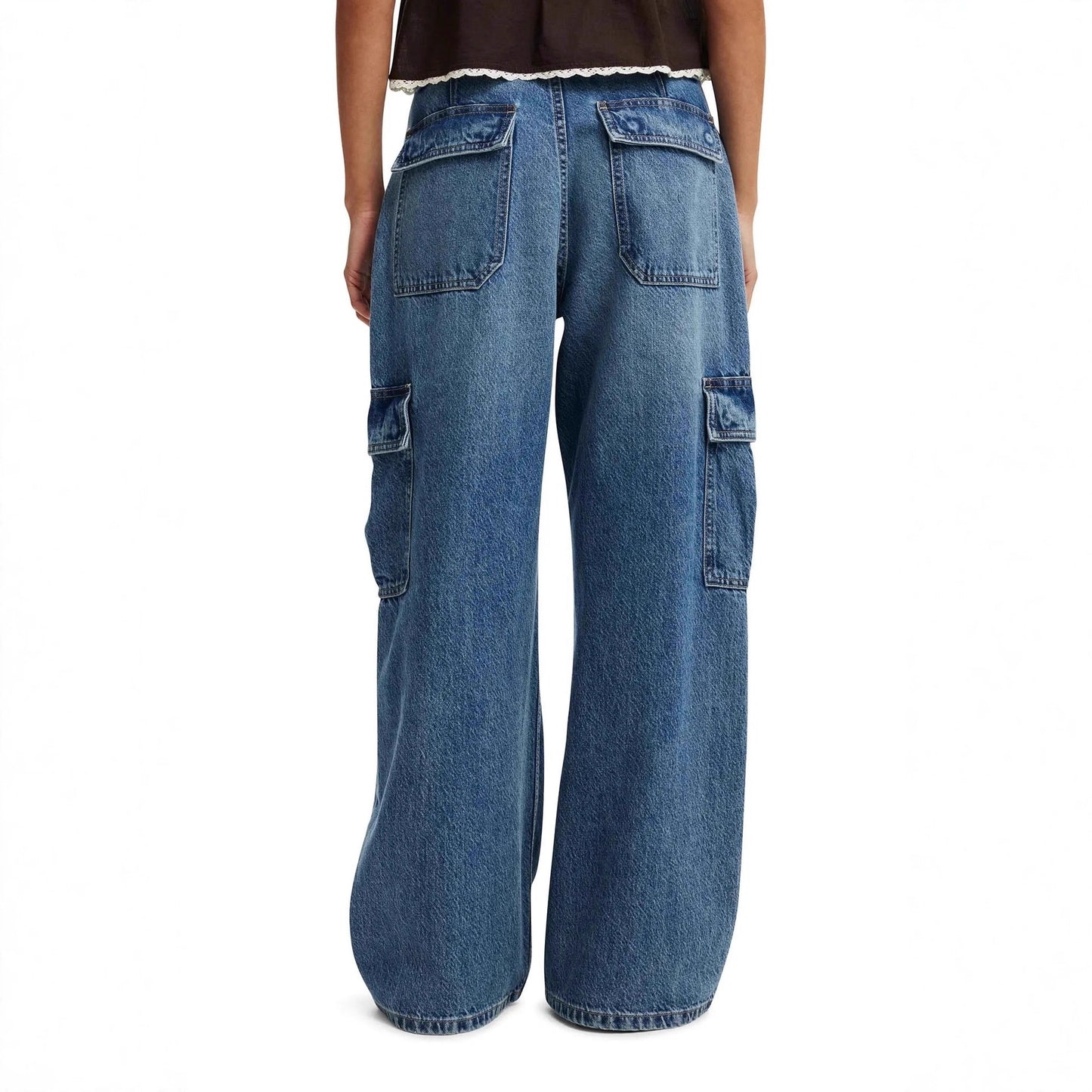 Women's Washed Large With Pocket Trendy Loose Straight Women's Jeans