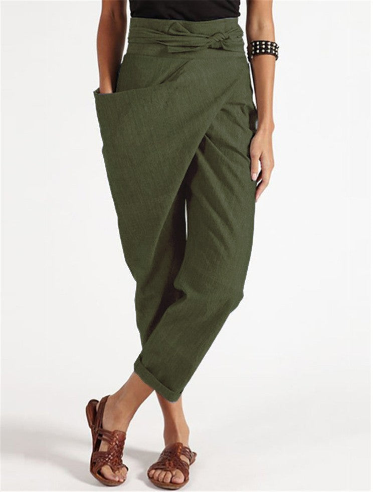 Durable Women's Irregular Lace Up Cropped Casual Pants