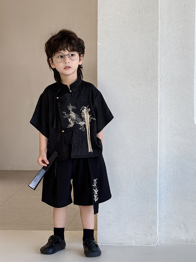 Children's Summer Stand Collar Kirin Embroider Jacket Trendy Chinese Style Children's Suit