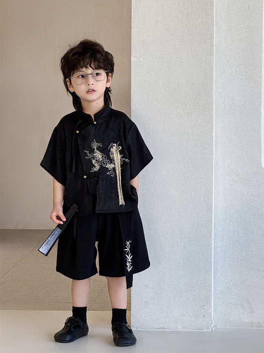 Children's Summer Stand Collar Kirin Embroider Jacket Trendy Chinese Style Children's Suit