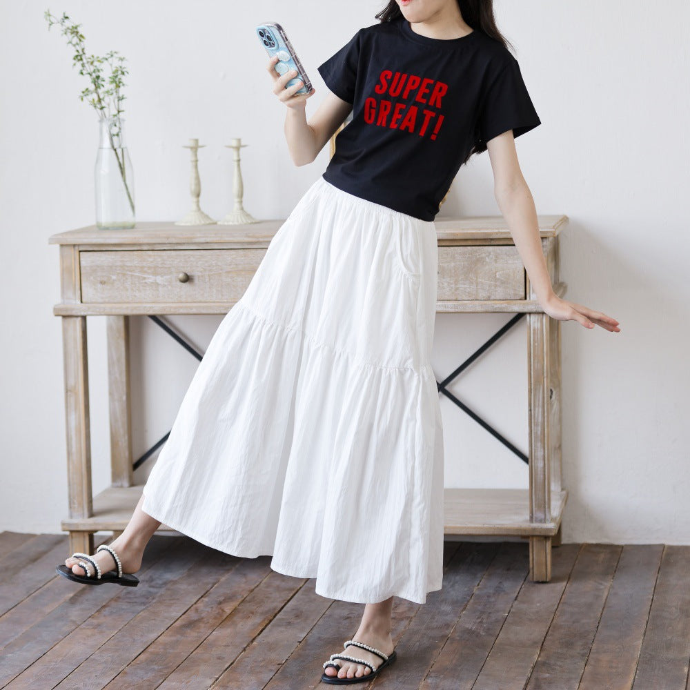 Children's Two-piece Set Small-sized Words Korean Style White Half-length Cake Dress Children's Suit