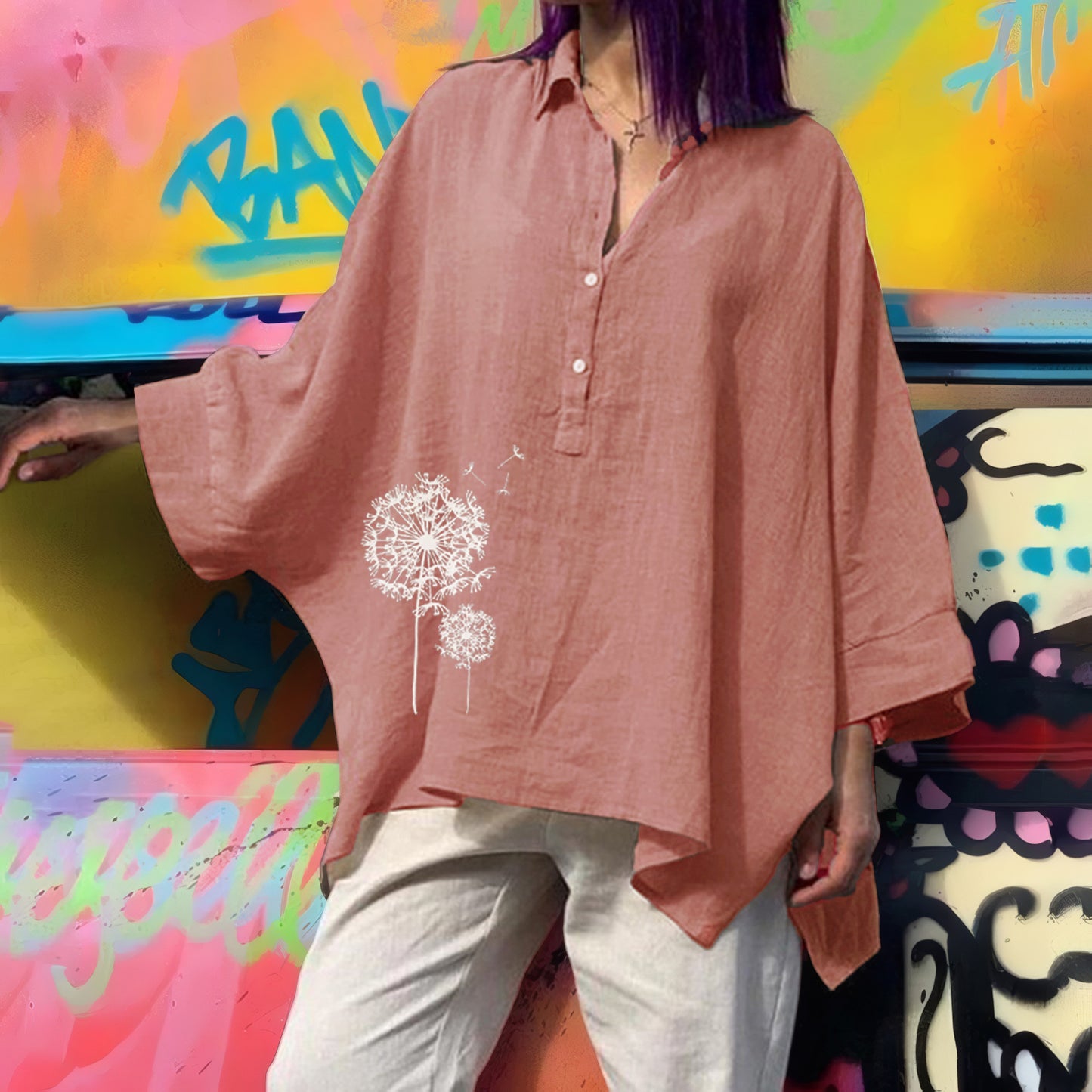 Women's Batwing Clothes Loose Cotton Linen Casual Blouse