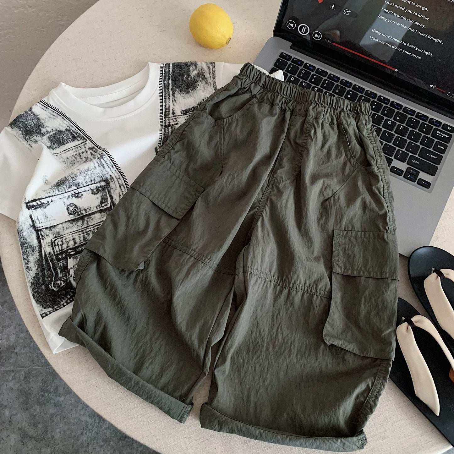 Children's Style Loose Cargo Solid Color Thin Children's Pants