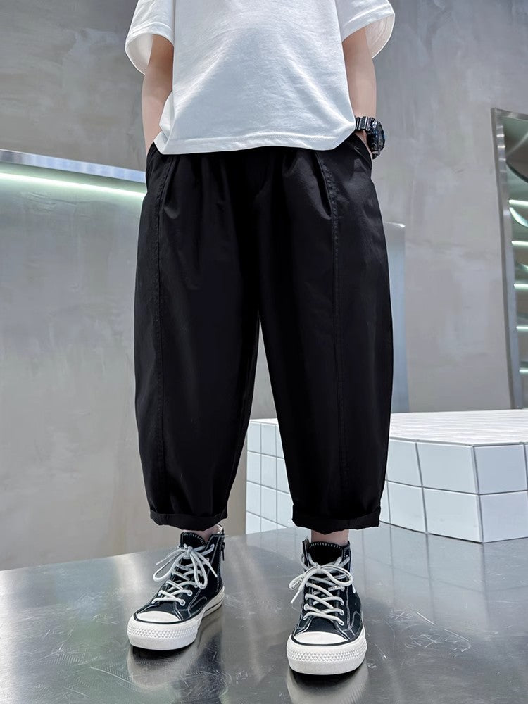 Pure Cotton Ankle Length Cargo Wear Spring Handsome Thin Children's Pants