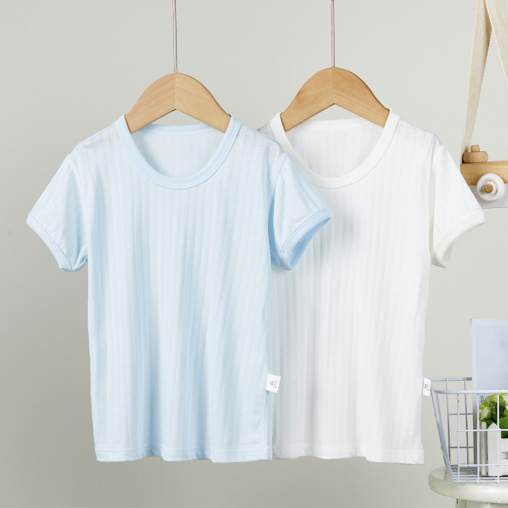 Children's Thin Breathable Short Bottoming Shirt 2 Pieces Solid Children's T-shirt