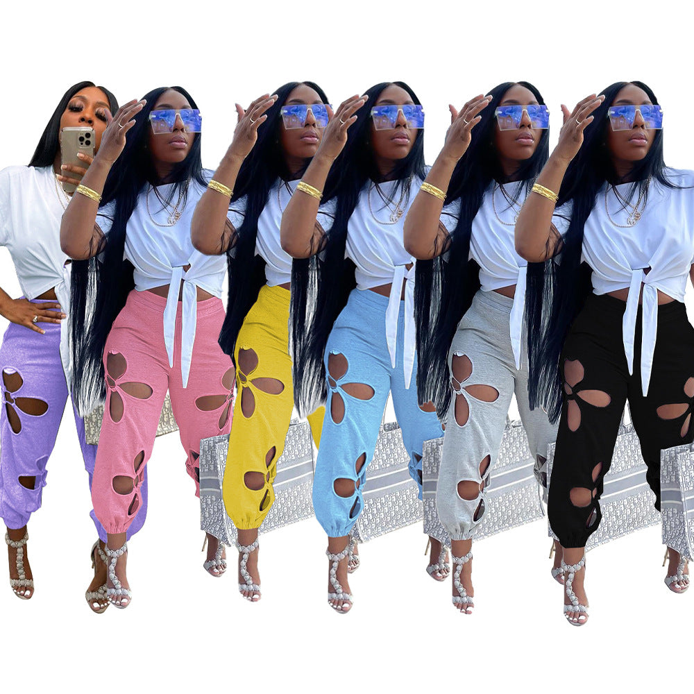 Fashion Creative Unique Women's Ripped Trousers Casual Pants