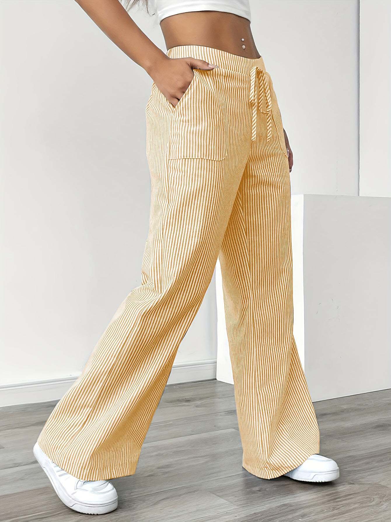 Women's Spring Striped Fashion Loose Trousers Wide Casual Pants