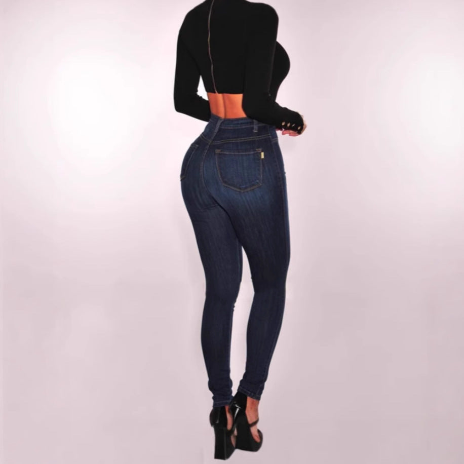Women's Breasted High Waist Sexy Stretch Slim Women's Jeans