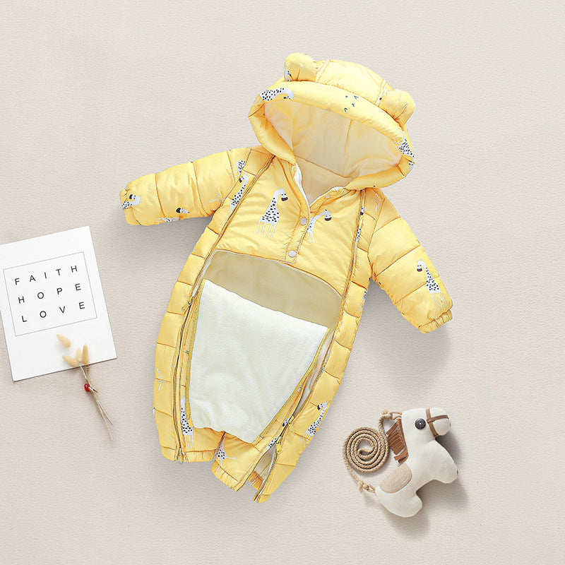 Born Jumpsuit Boys Winter Outing Down Clothes Fleece-lined Jumpsuit, Climbing Suit