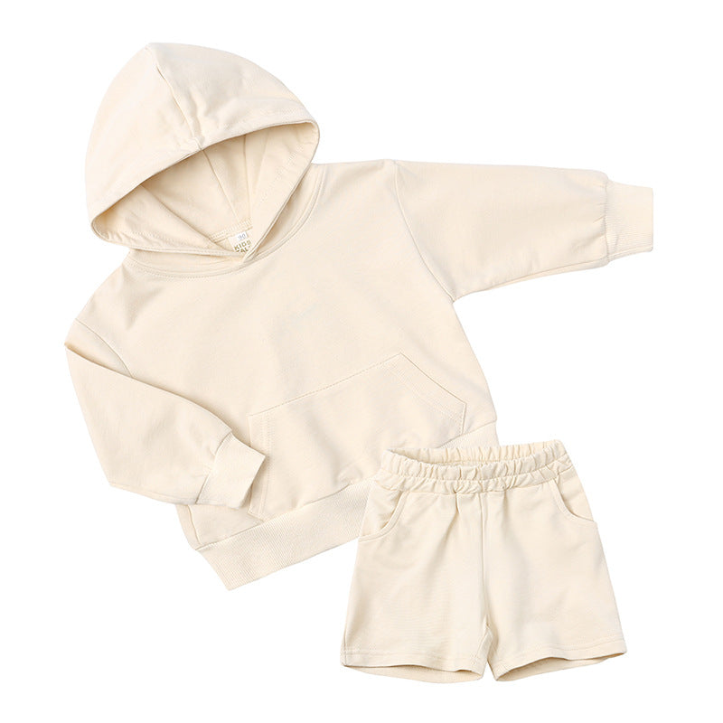 Children's Long-sleeved Sweater Shorts Two-piece Set Solid Color Boys Thickening Exercise Children's Suit