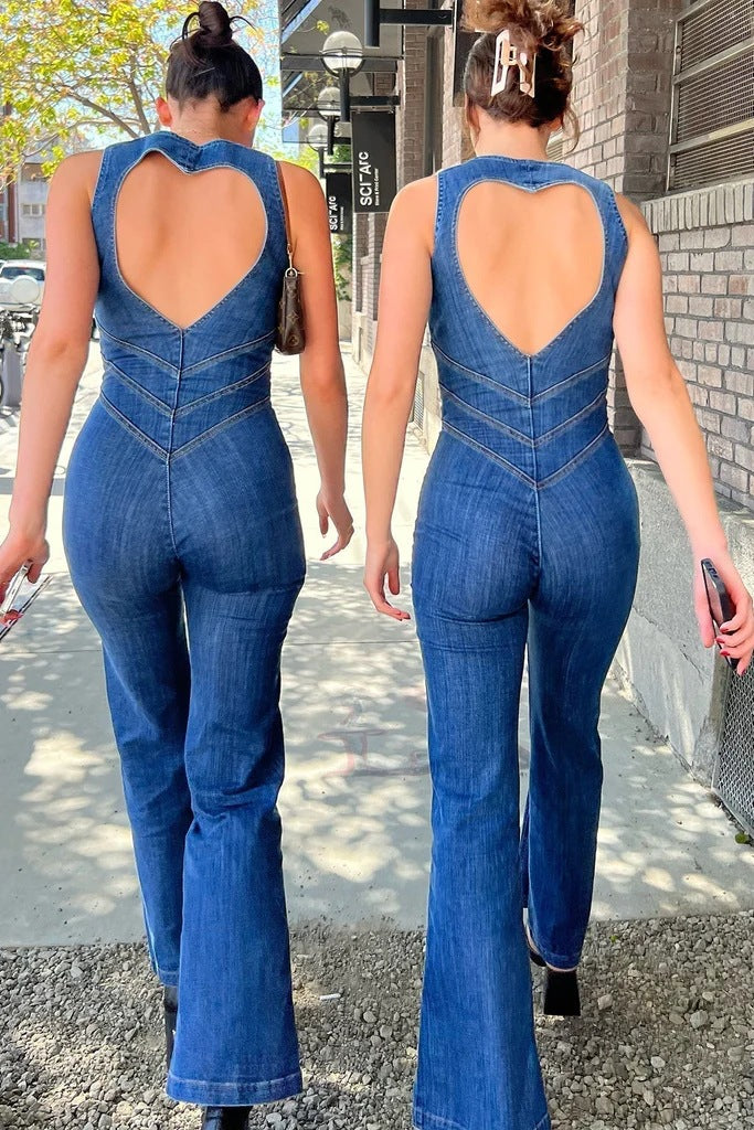 Women's Sleeveless Fashion Street Retro Style High Jumpsuits
