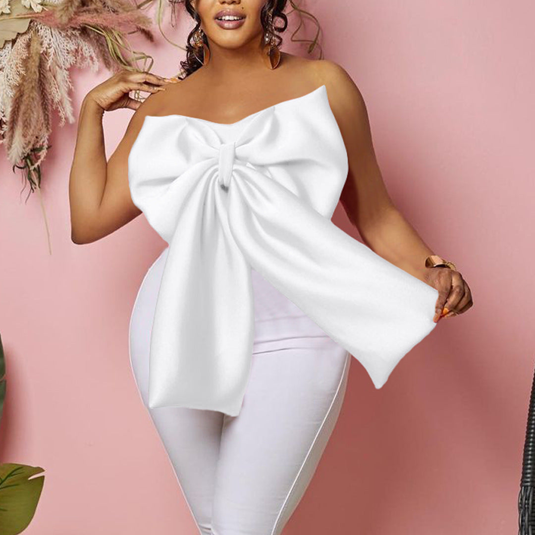 Women's Sexy Bow African Strapless Shirt Shorts
