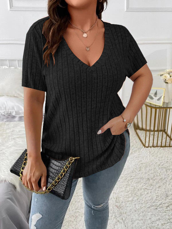 Women's Solid Color Elegant Sunken Stripe Sleeve Women's T-shirt