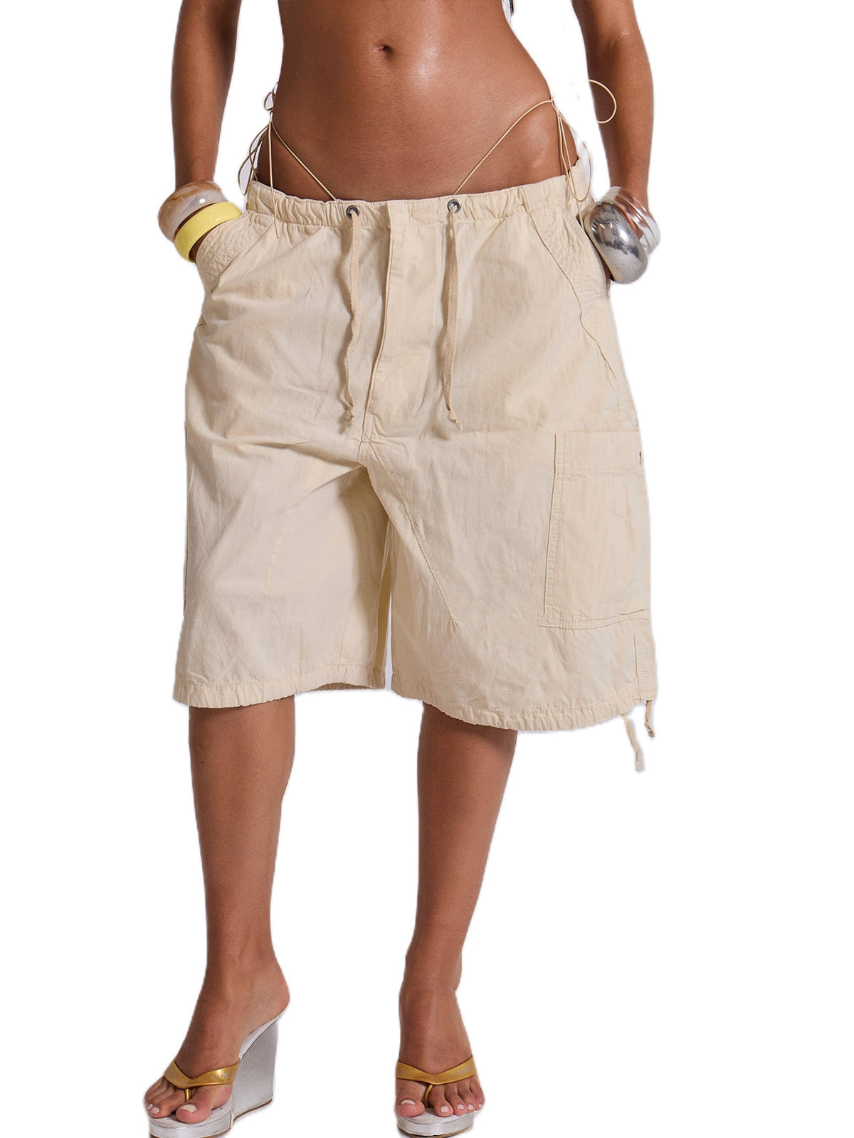 Women's Casual Drawstring Design Versatile Large With Pocket Pants