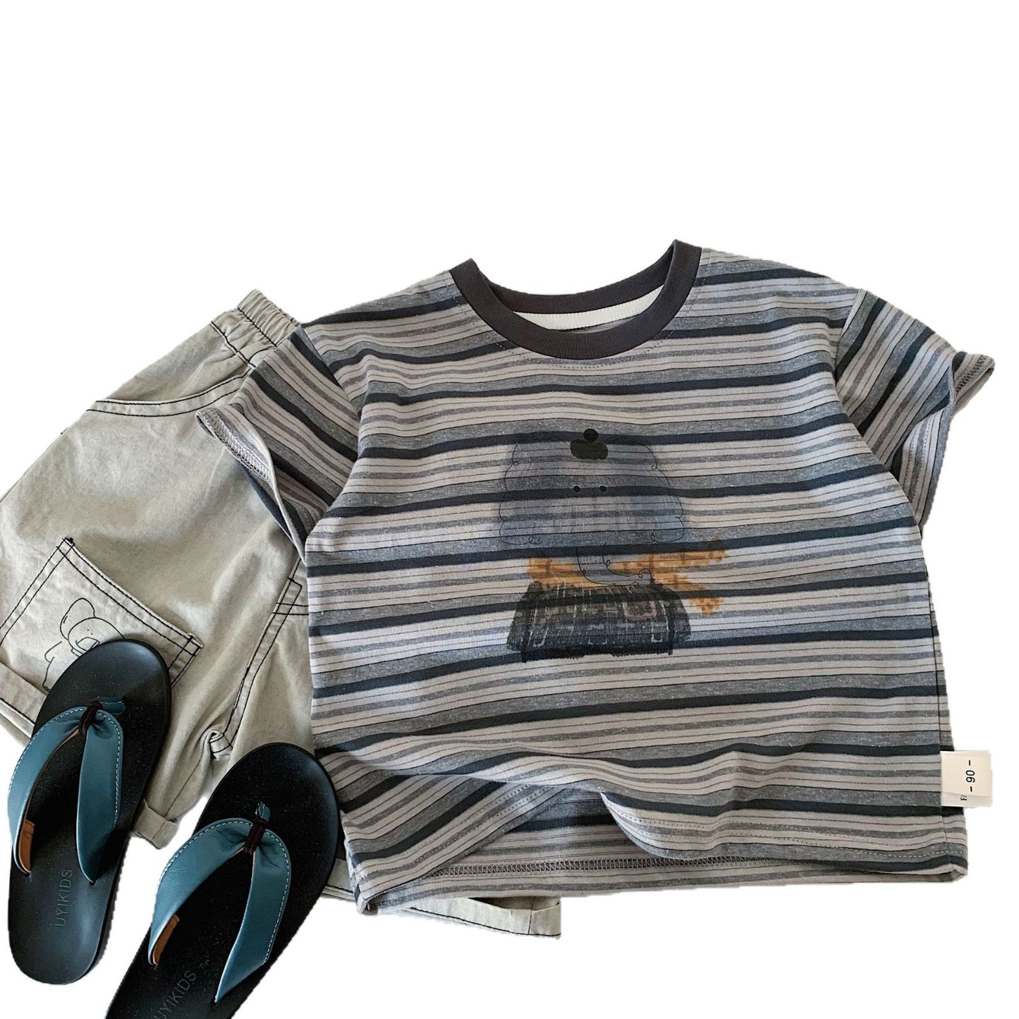 Children's Summer Cartoon Striped Short-sleeved Pullover Class Children's T-shirt