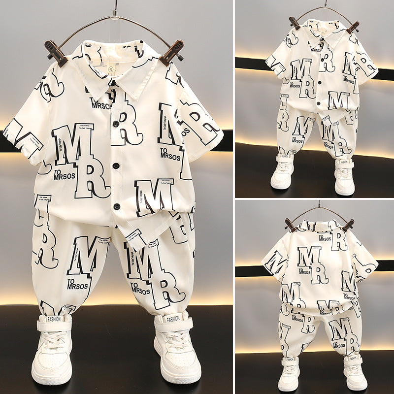 Children's Boy's Summer Blouse Pu Foreign Style Short-sleeved Trousers Clothing Children's Suit