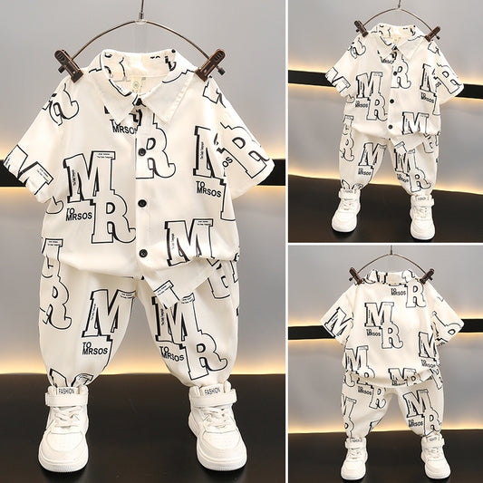 Children's Boy's Summer Blouse Pu Foreign Style Short-sleeved Trousers Clothing Children's Suit